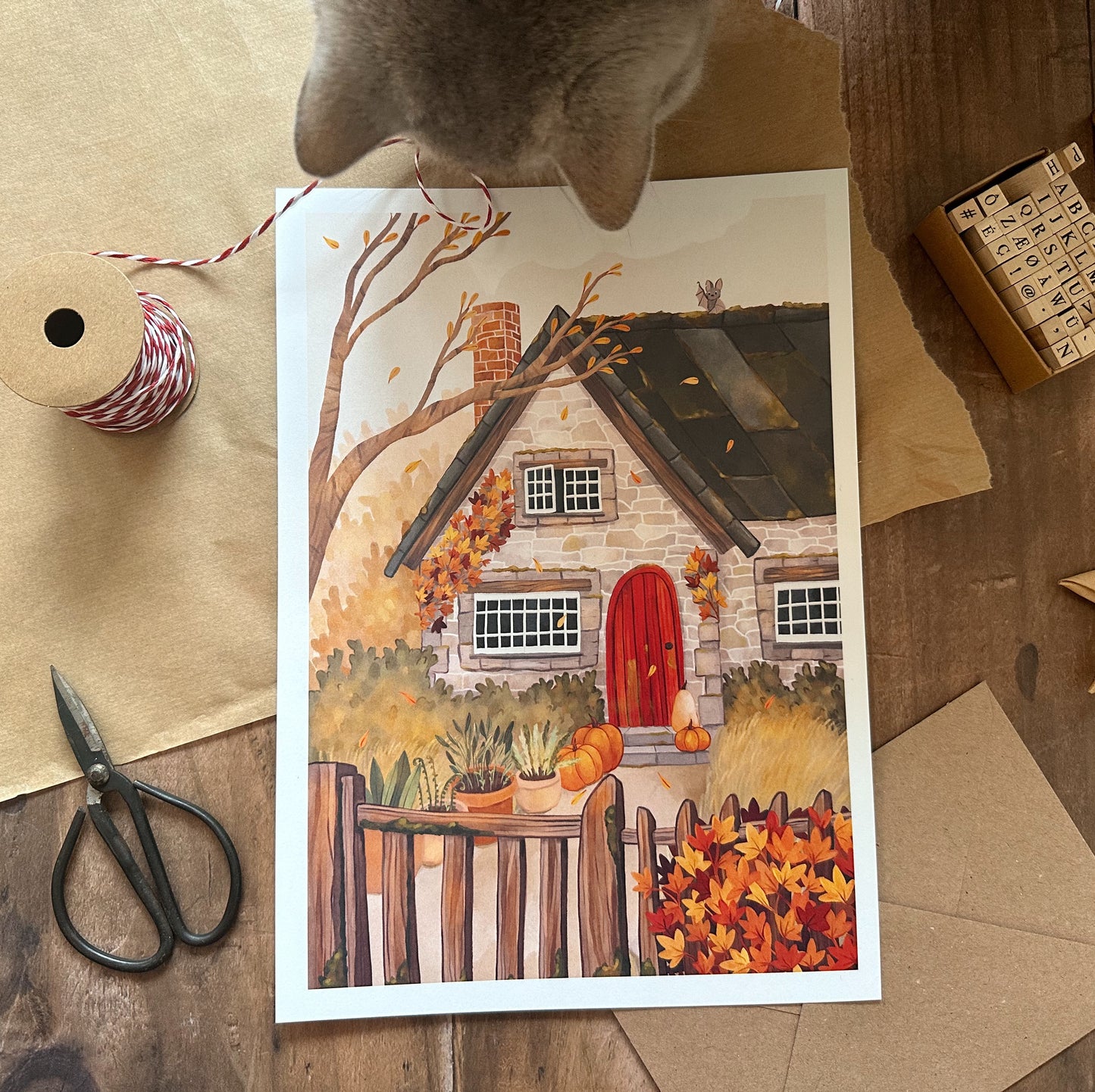 A4 Kunstdruck COTTAGE IM HERBST