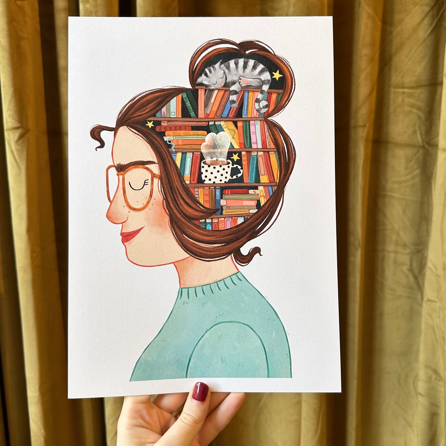 A4-Kunstdruck BÜCHERKOPF